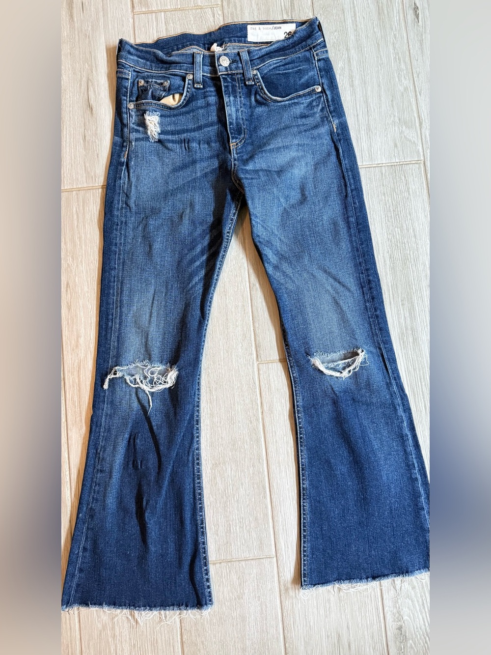 Rag & Bone Women’s Dark Blue Distressed Flare crop Jeans